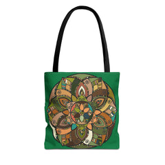 Boho Mandala Tote Bag — Green Floral Pattern AOP Shopper