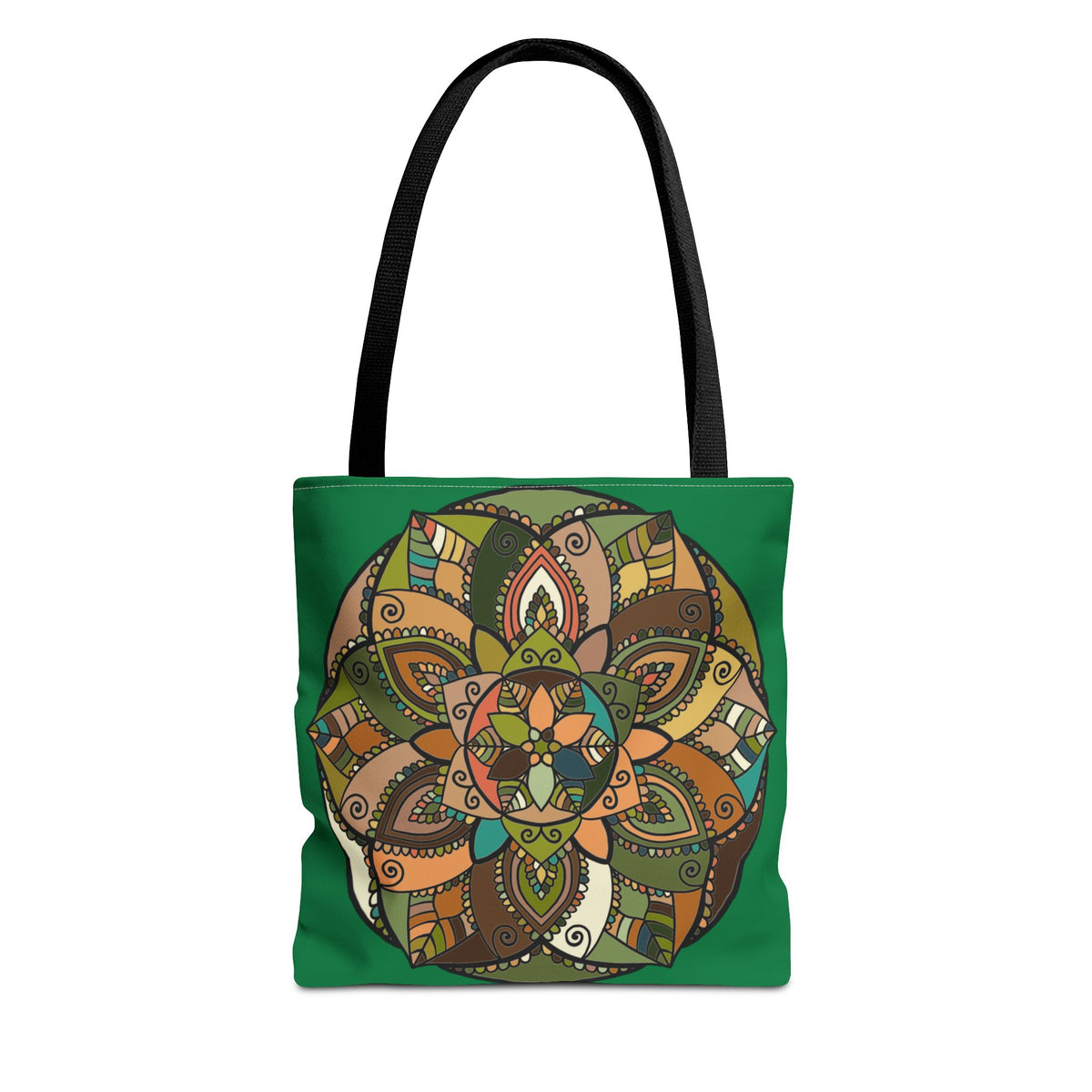 Boho Mandala Tote Bag — Green Floral Pattern AOP Shopper