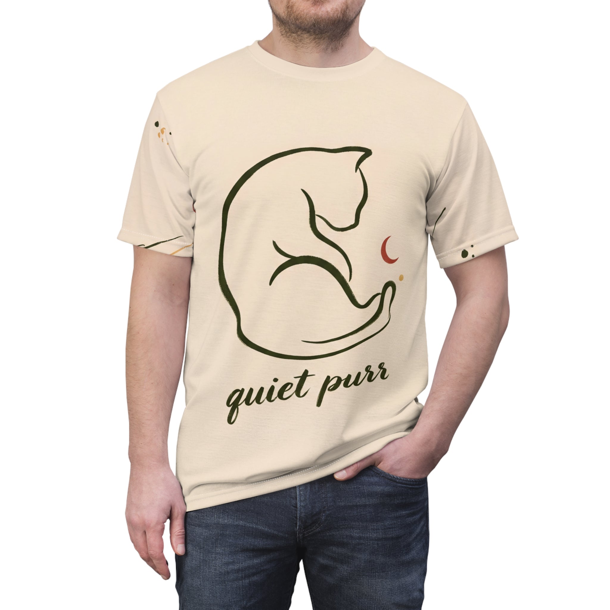 Serene Calligraphic Cat Graphic Tee - Minimal Cat Design