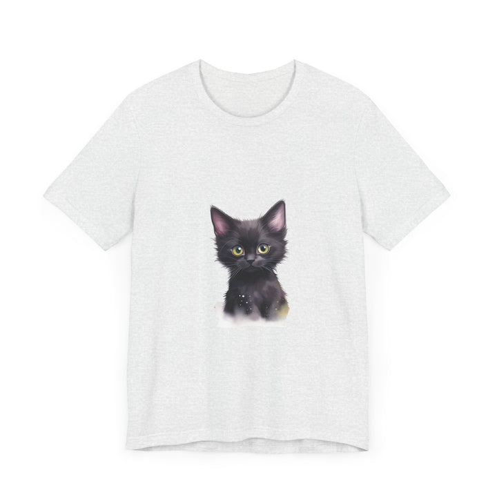 Black cat design on mystical kitten tee, perfect for cat lovers