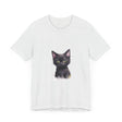 Short sleeve tee featuring a vibrant and colorful Savana animal design, including lions, elephants, giraffes, and zebras, on a white background