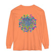 Vibrant, multicolored mandala design on unisex long sleeve t-shirt