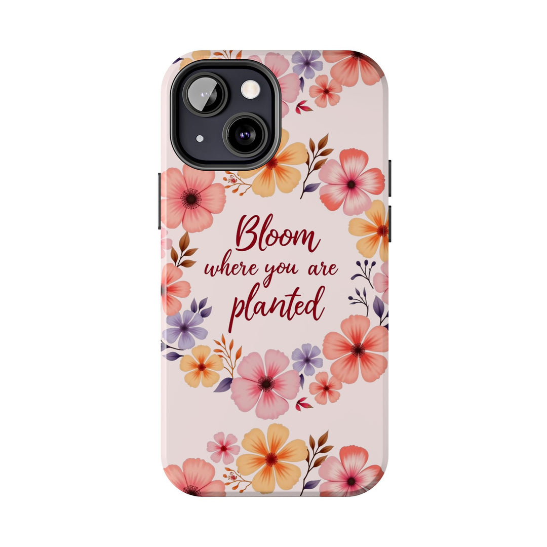 Light pink phone case with a beautiful flower garland bloom design