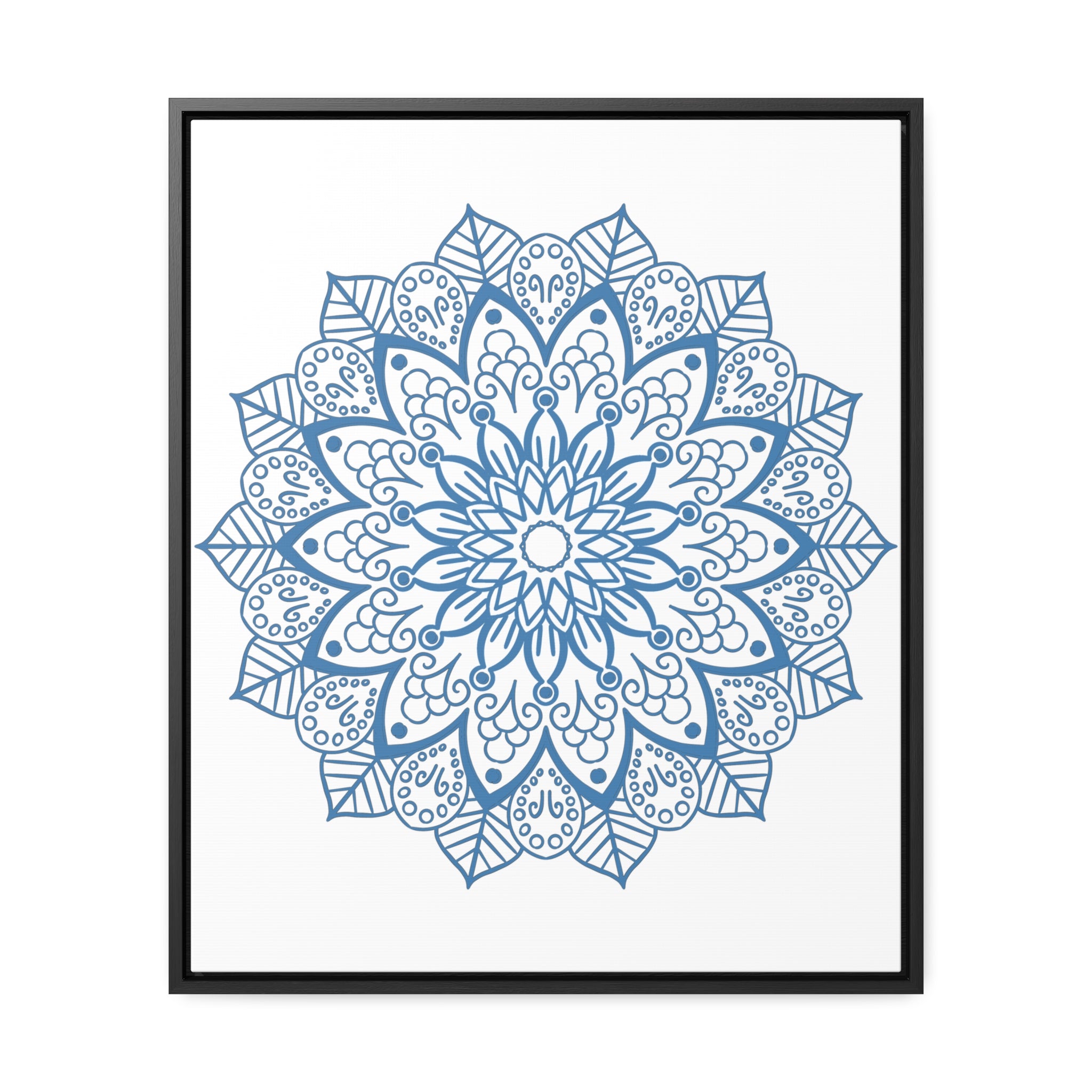 Beautiful steel blue mandala design wall art on gallery canvas wraps, handmade and vertical frame, perfect for adding a touch of elegance to any space