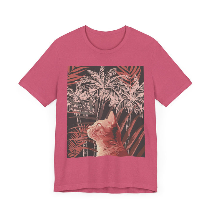 Adorable ginger cat lounging under a palm tree on a stylish tee