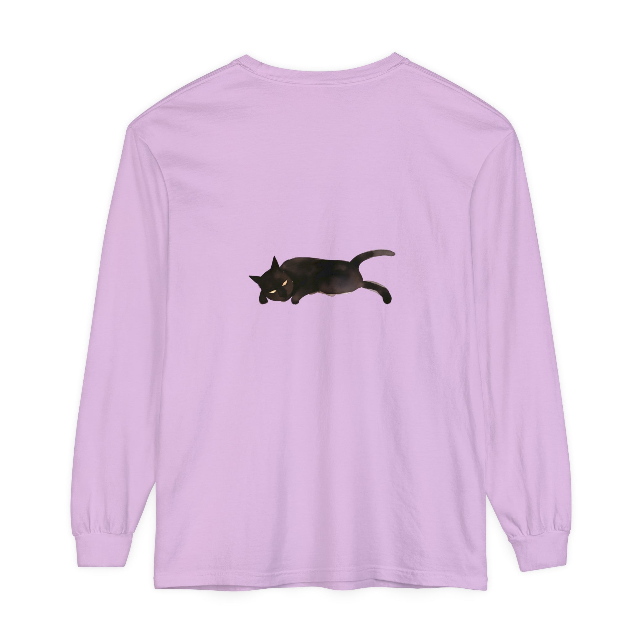 Black cat themed unisex long sleeve t-shirt for a comfortable wear