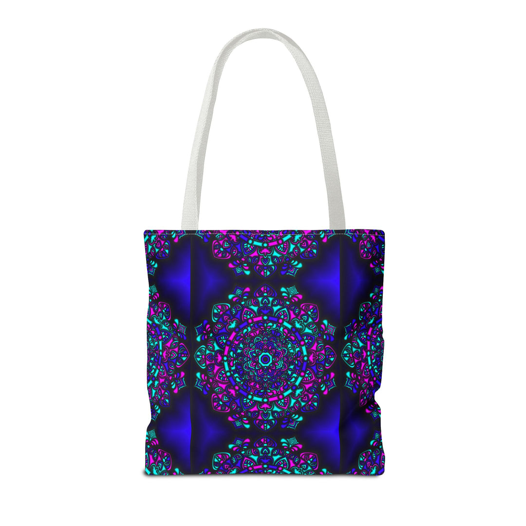 Kaleidoscope Mandala Tote Bag — Vibrant Neon Floral Pattern
