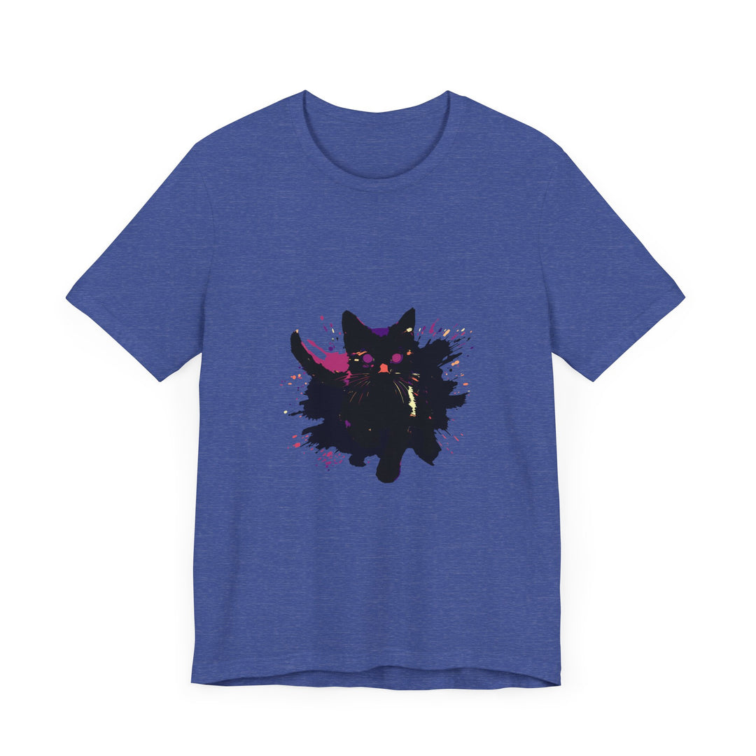 Black Cat Mystery T-Shirt featuring a bold and colorful design with a striking black cat motif on a vibrant background, perfect for adding a pop of personality to your wardrobe