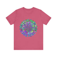 A vibrant and detailed mandala design adorns this colorful t-shirt