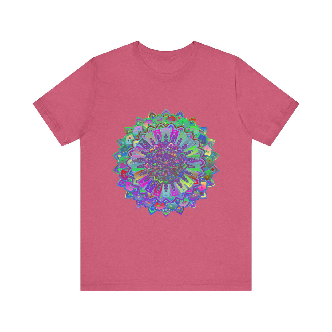 A vibrant and detailed mandala design adorns this colorful t-shirt