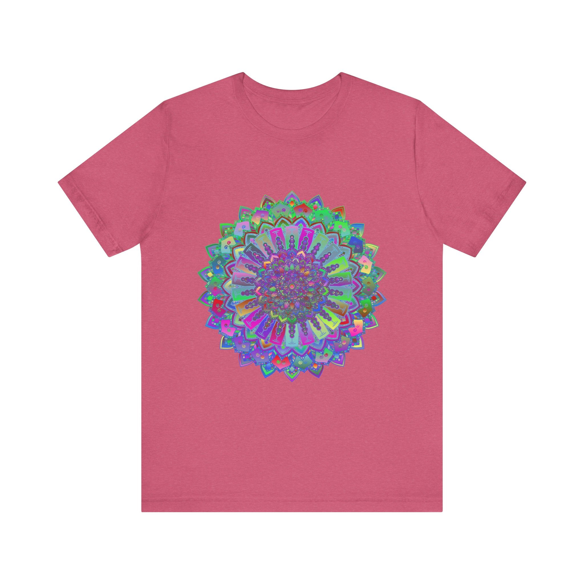 A vibrant and detailed mandala design adorns this colorful t-shirt