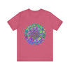 A vibrant and detailed mandala design adorns this colorful t-shirt