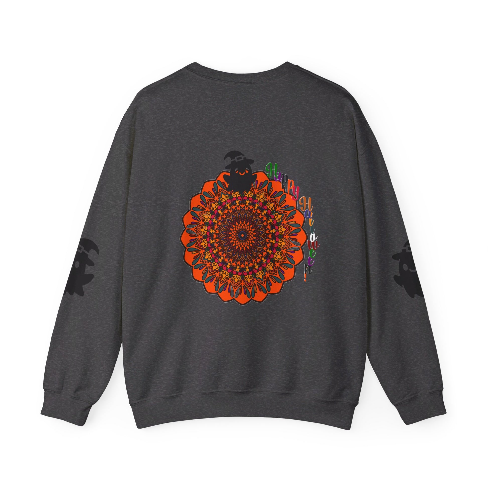 Unisex Heavy Blend™ Crewneck Sweatshirt featuring a cute Halloween ghost print on a cozy sweatshirt perfect for spooky season celebrations