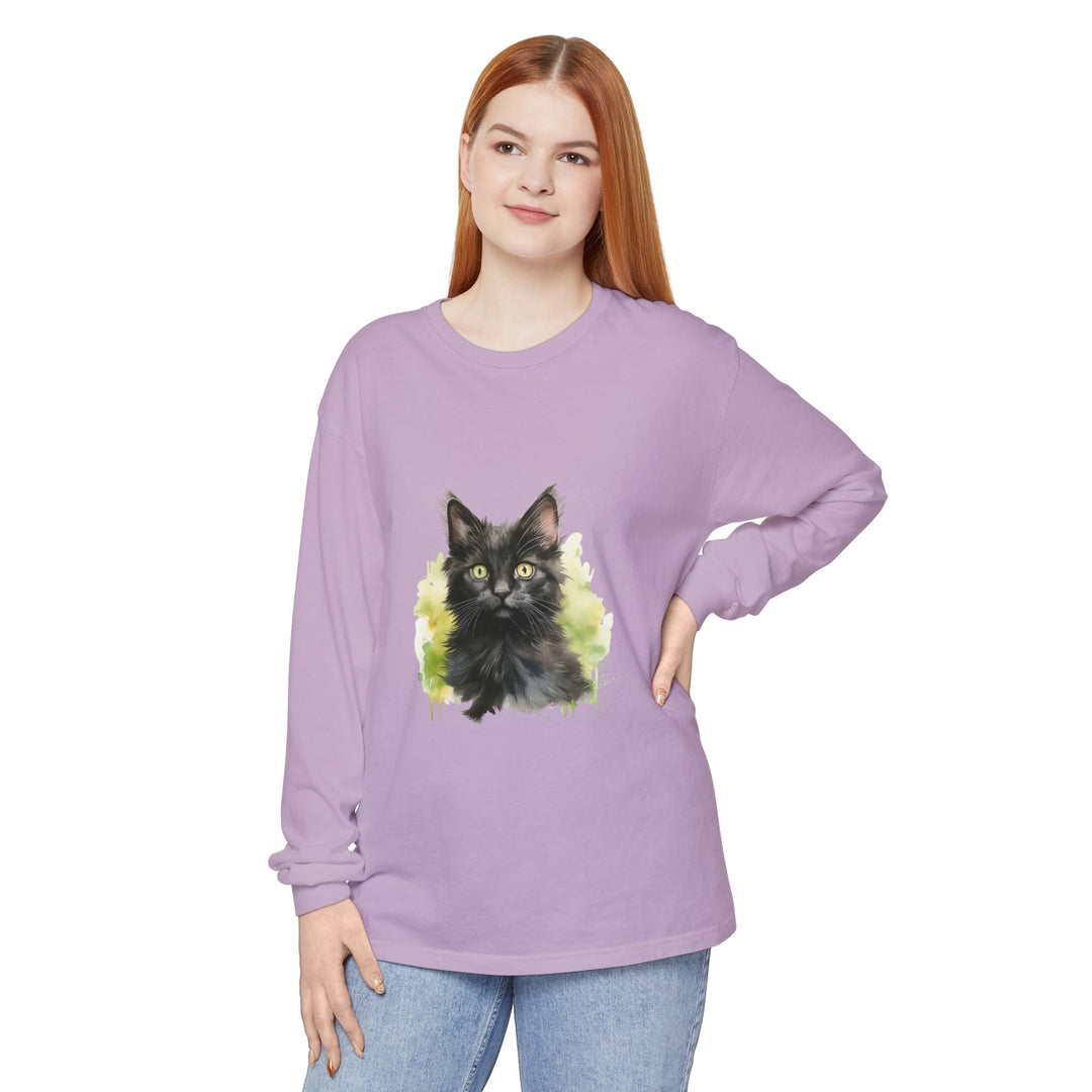 Black Kitten Watercolor Long Sleeve Tee