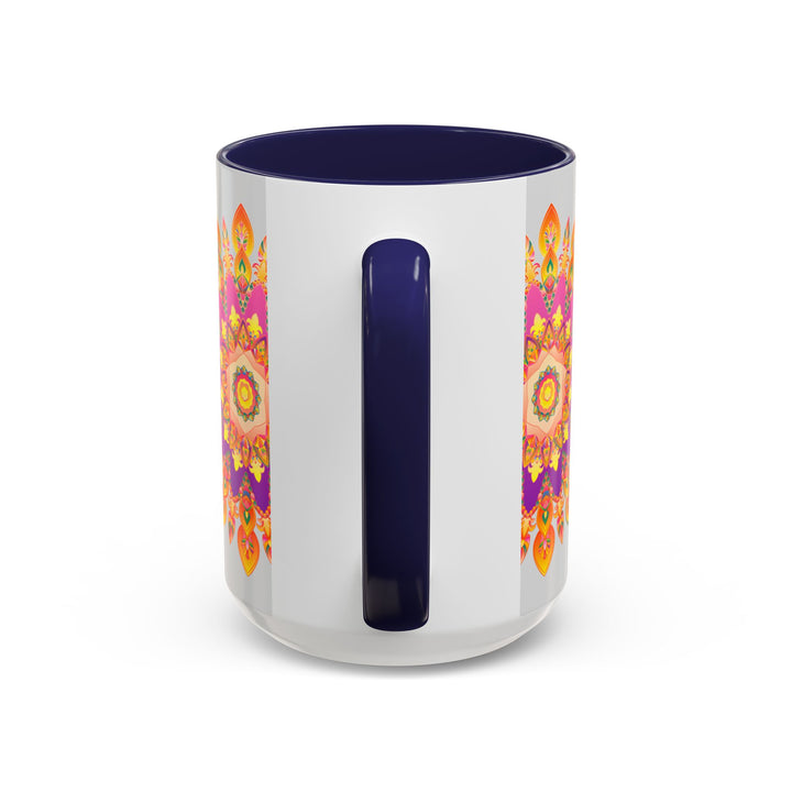 Beautiful ceramic mug with a mandala art design featuring colorful floral patterns