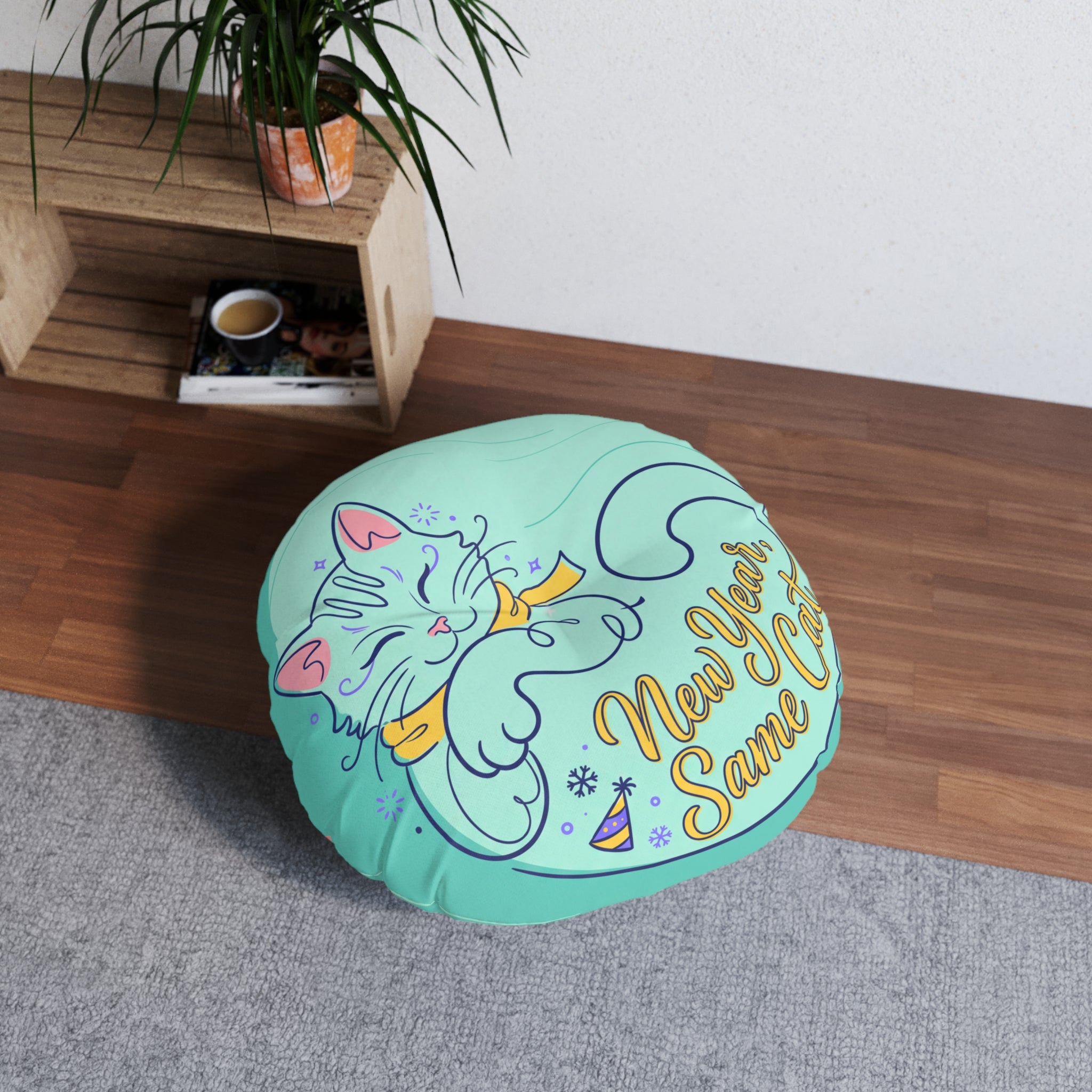 Sunbeam Cat Floor Pillow, Cute Round Tufted Cushion