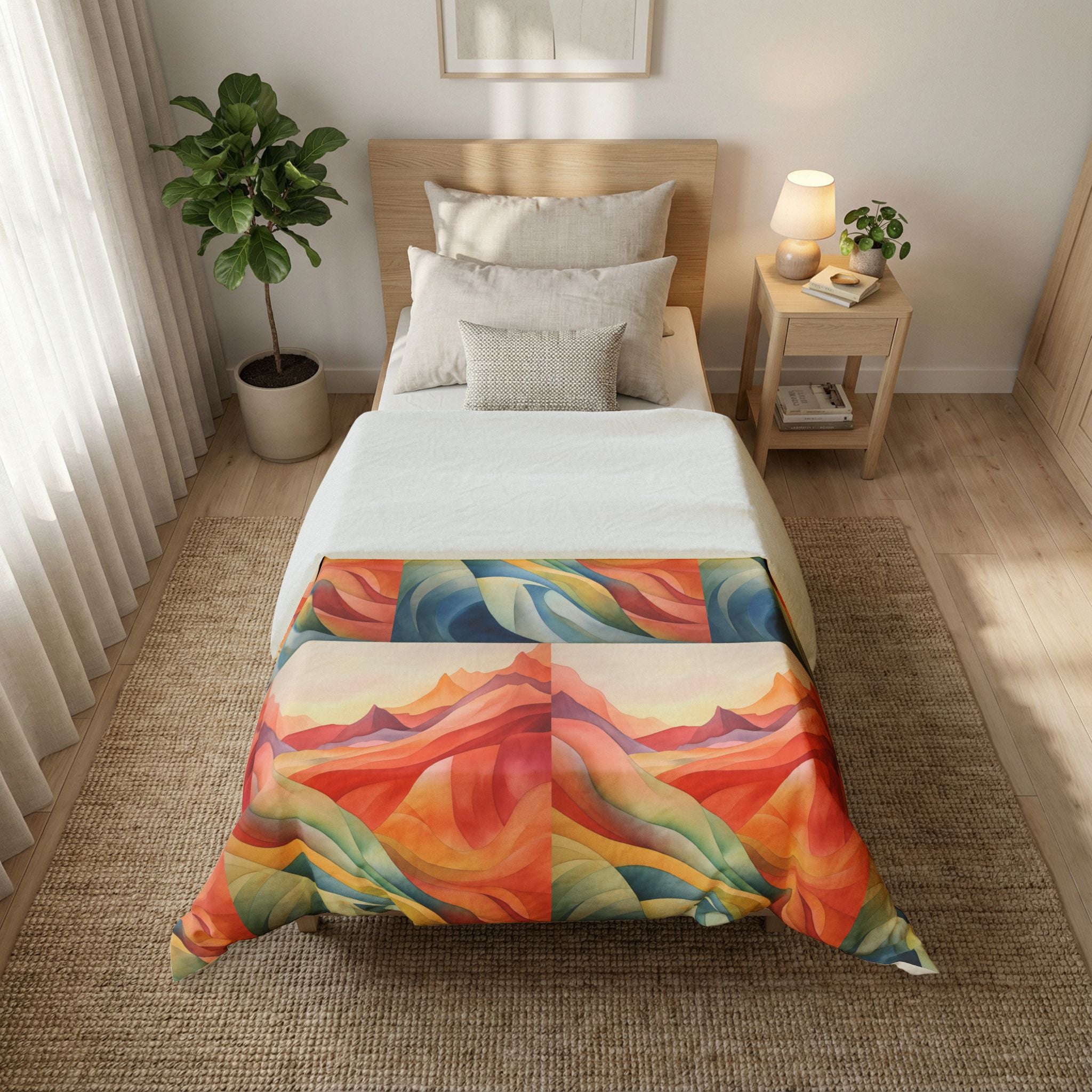 Abstract Sunset Waves Cotton Duvet Cover