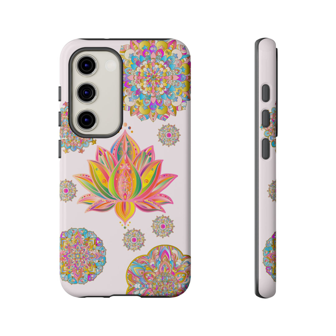 Light pink phone case with intricate mandala lotus flower design