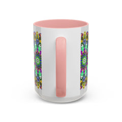 A beautiful and serene mandala art mug with colorful designs and patterns