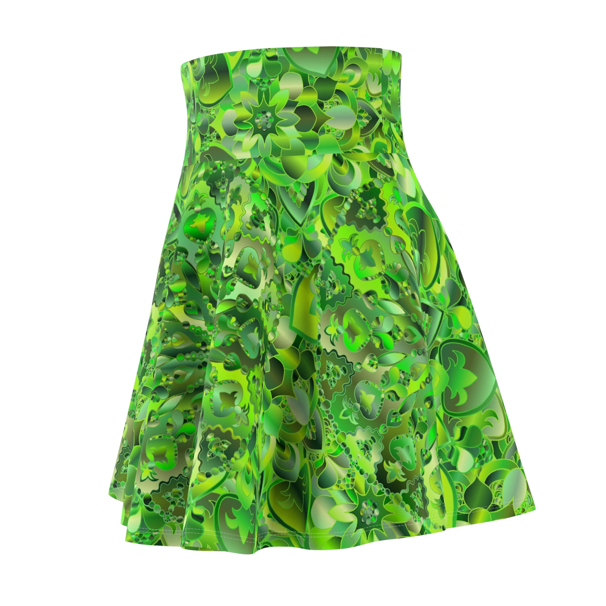 Green Shades Floral Mandala Skater Skirt