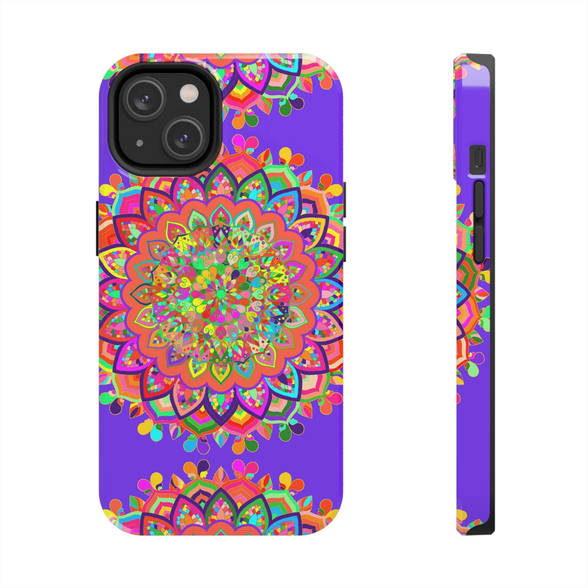 Hand drawn purple Mandala Art phone case with intricate floral design