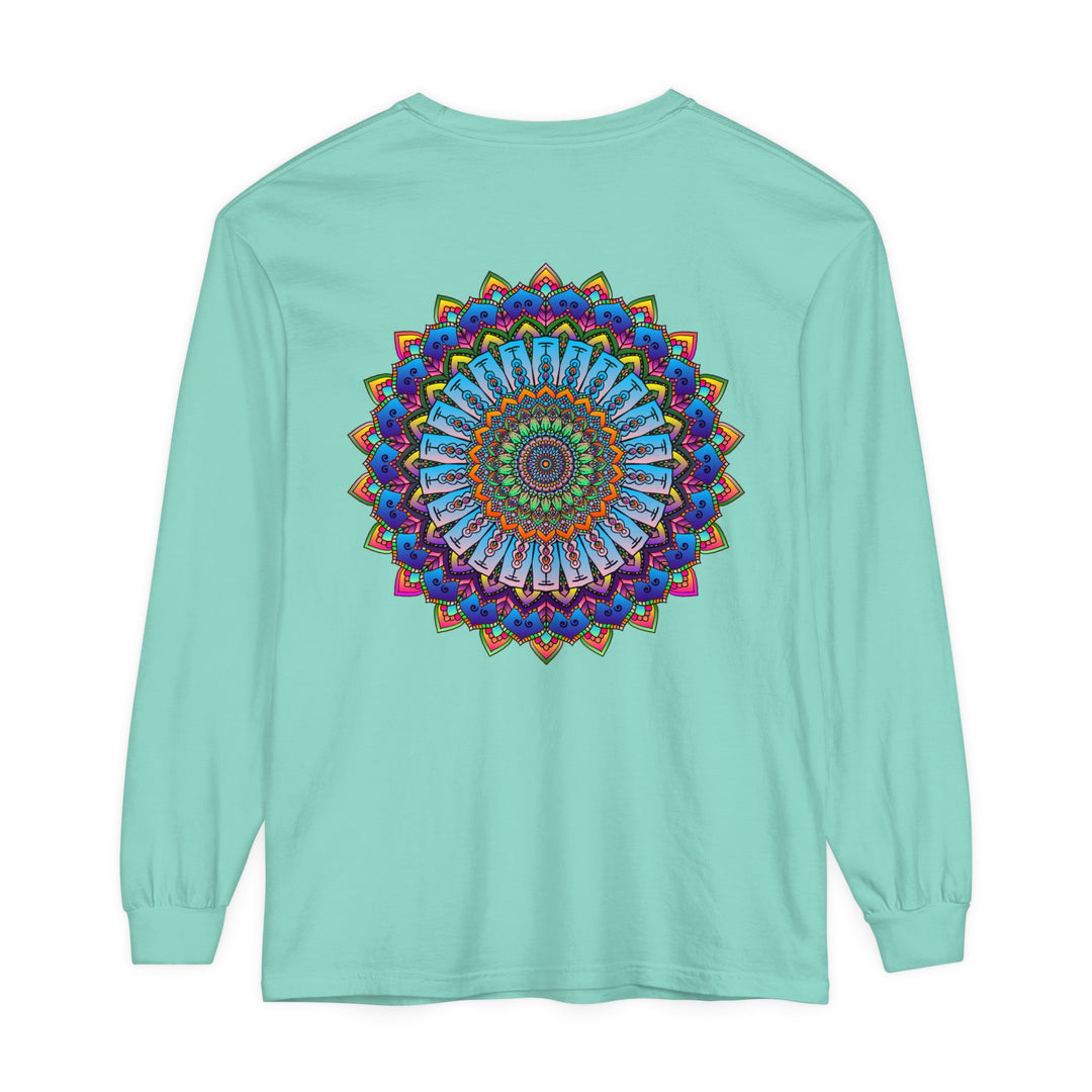 Colorful and bold mandala print on unisex long sleeve t-shirt