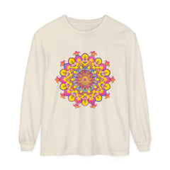 Colorful and intricate mandala design on a unisex long sleeve t-shirt