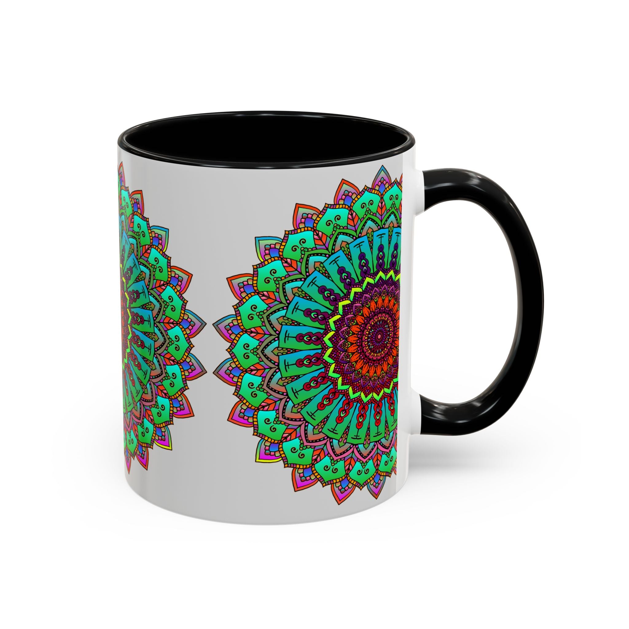 Mandala Art Mug - Light Grey & Colorful, Handcrafted Ceramic Coffee Cup with Intricate Mandala Design and Vibrant Colors