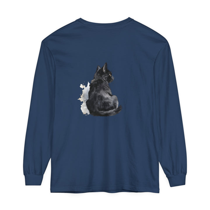 Watercolor black cat design on unisex long sleeve t-shirt