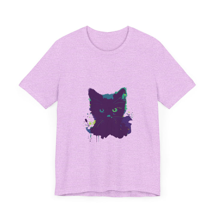 Black Cat Mystery Watercolor T-Shirt - Vibrant watercolor design featuring a mysterious black cat on a comfortable cotton t-shirt