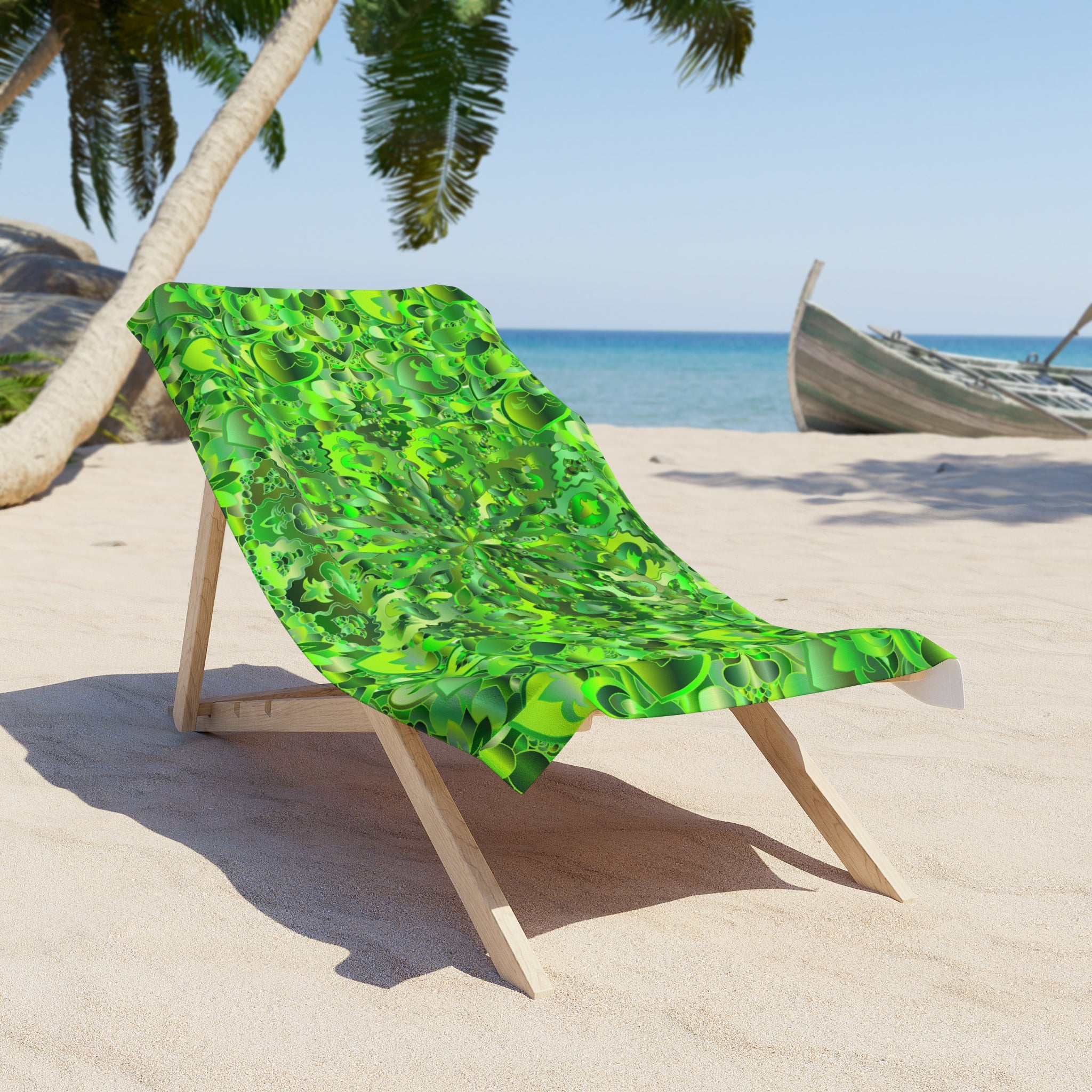 Green Shades Kaleidoscope Beach Towel — Vibrant Green Mandala Design