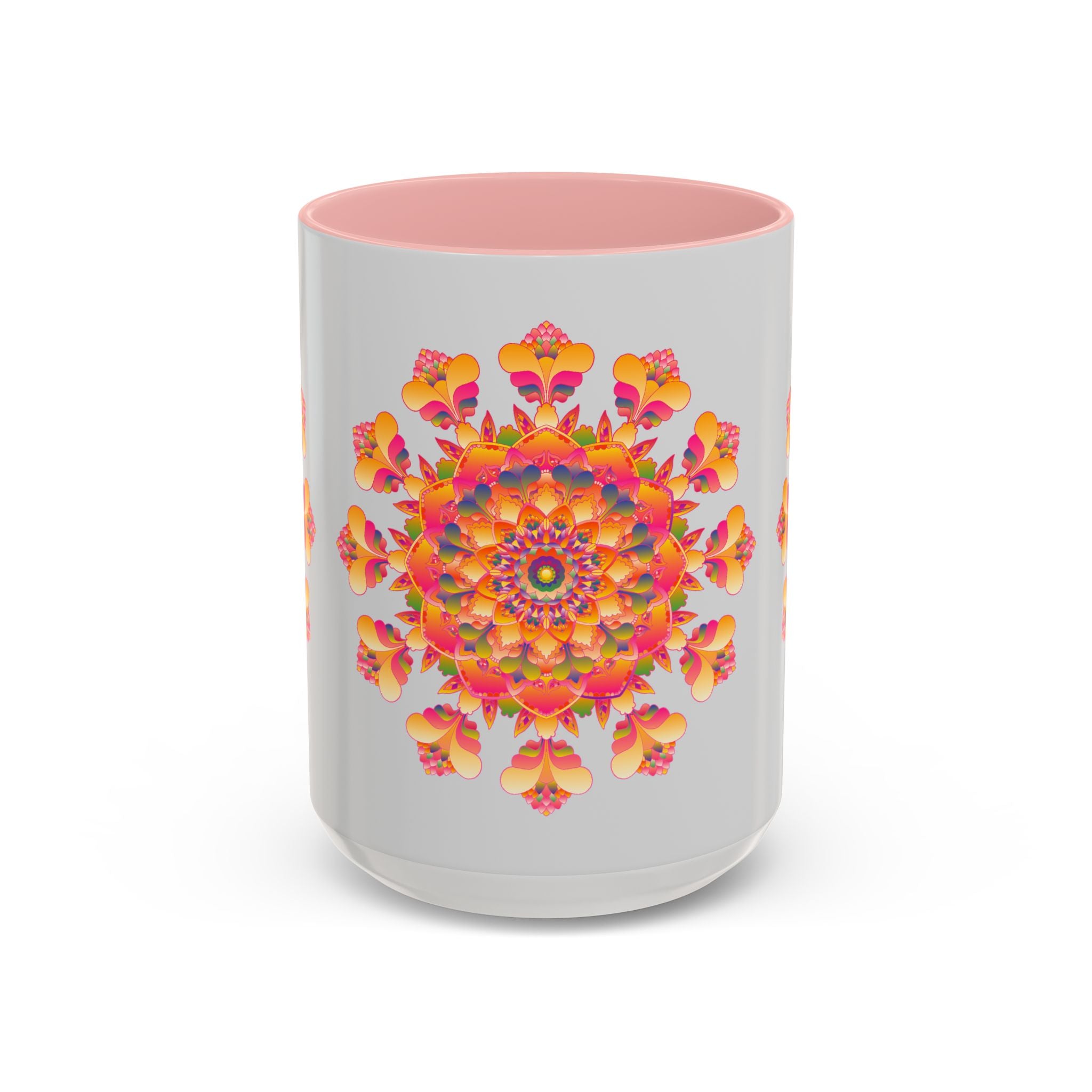 Mug with Colorful Mandala Art and Intricate Floral Design in Red, Yellow, and Blue