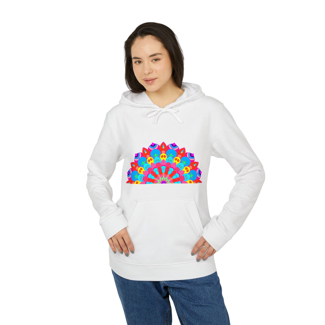 Blululi Adidas Mandala Fleece Hoodie in vibrant blue with intricate mandala design