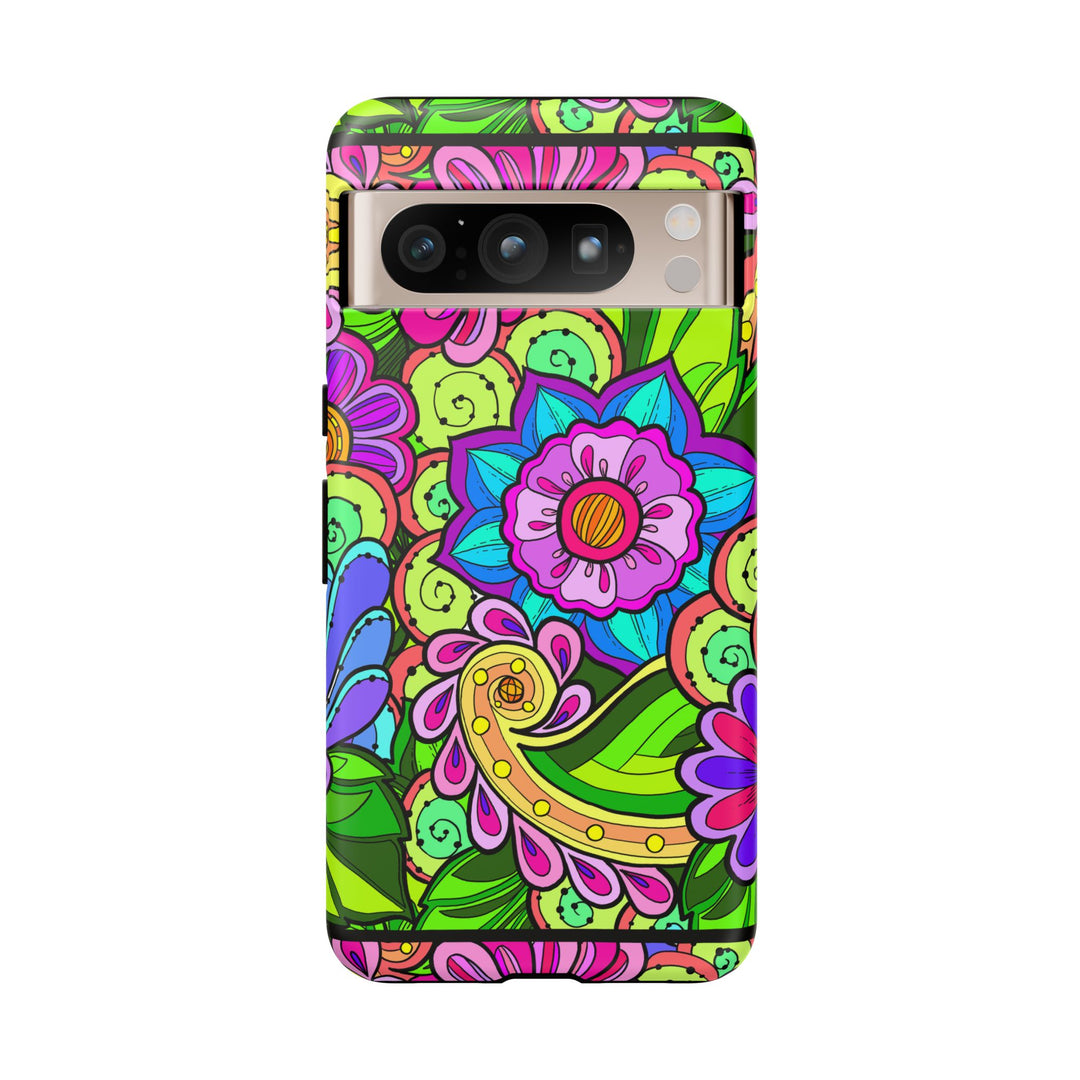 Floral Fantasy iPhone and Google Pixel Case in Bright Green Palette