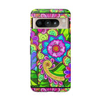 Floral Fantasy iPhone and Google Pixel Case in Bright Green Palette