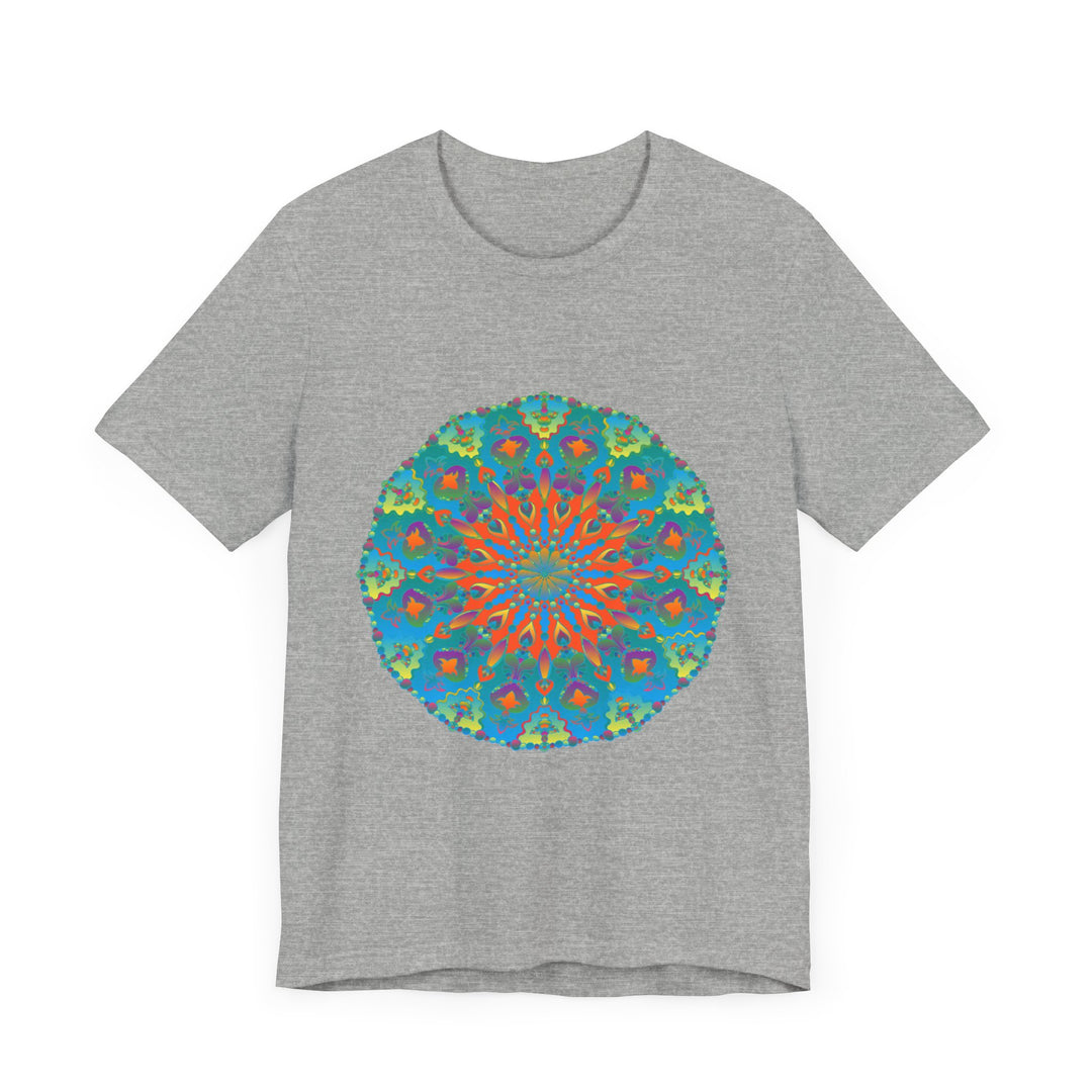 Vibrant and intricate rainbow mandala tee showcasing colorful, detailed design