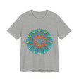 Vibrant and intricate rainbow mandala tee showcasing colorful, detailed design