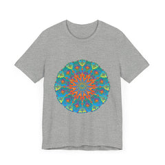 Vibrant and intricate rainbow mandala tee showcasing colorful, detailed design