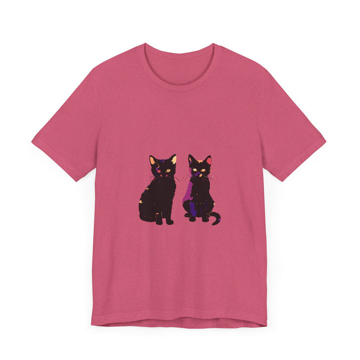 Black Cat Mystery T-Shirt - Elegant & Colorful: A stylish, black t-shirt featuring a mysterious cat design in vibrant colors