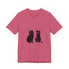 Black Cat Mystery T-Shirt - Elegant & Colorful: A stylish, black t-shirt featuring a mysterious cat design in vibrant colors