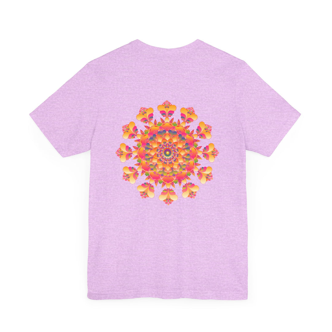 A beautiful and colorful mandala tee featuring spiritual symbols for peace and harmony