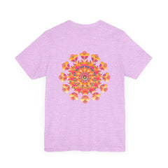 A beautiful and colorful mandala tee featuring spiritual symbols for peace and harmony