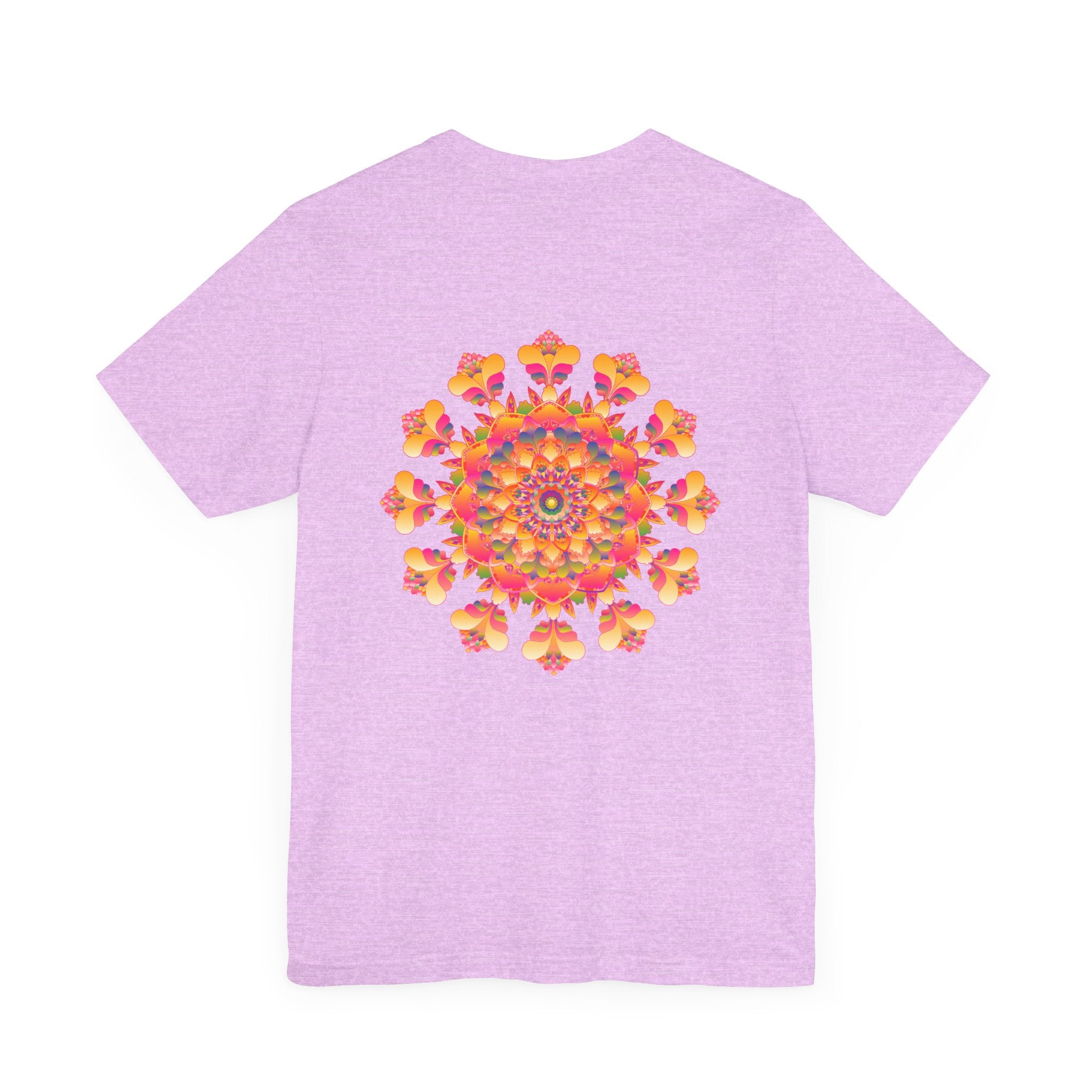 A beautiful and colorful mandala tee featuring spiritual symbols for peace and harmony