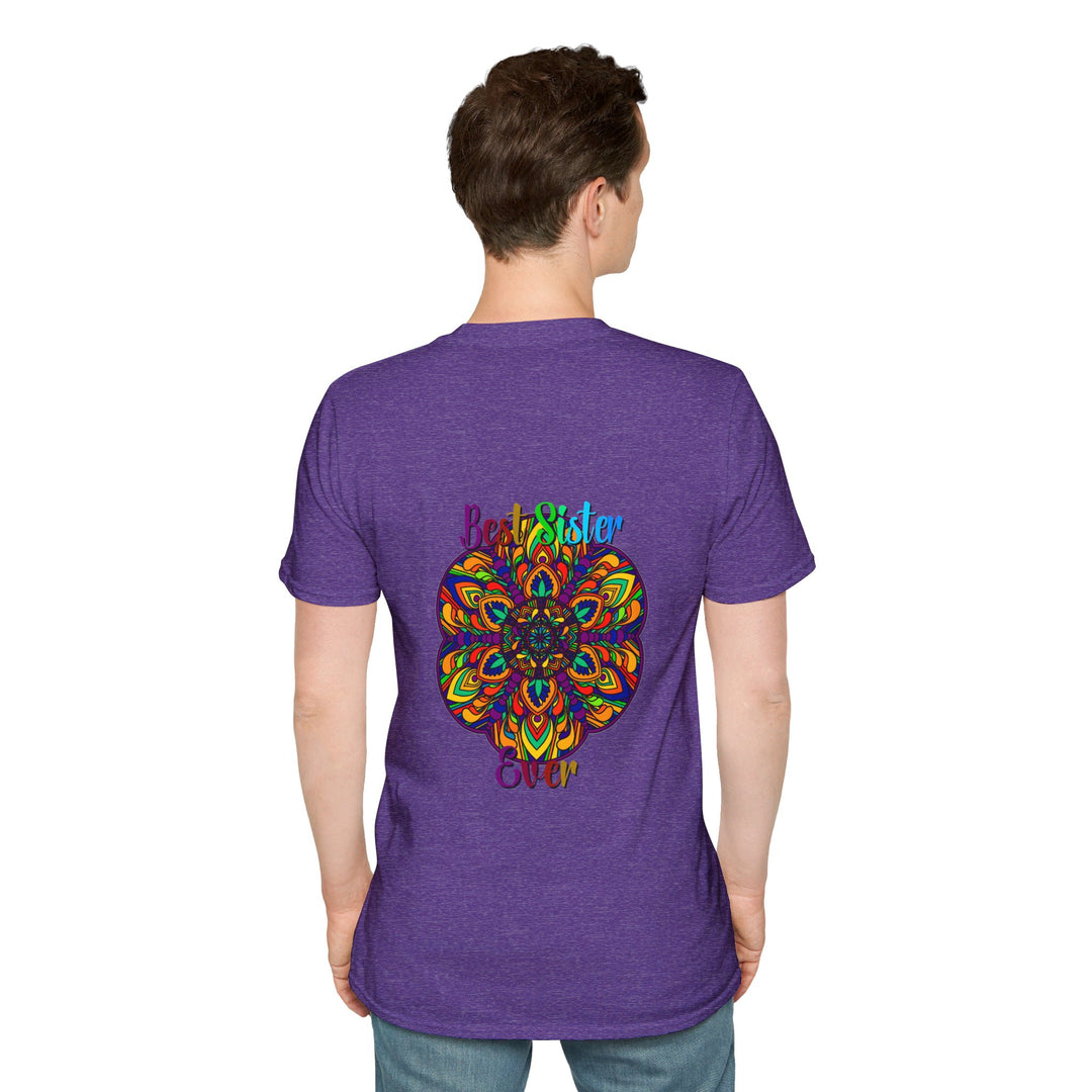 Colorful mandala art gift t-shirt with hand-drawn design for sister, unisex softstyle