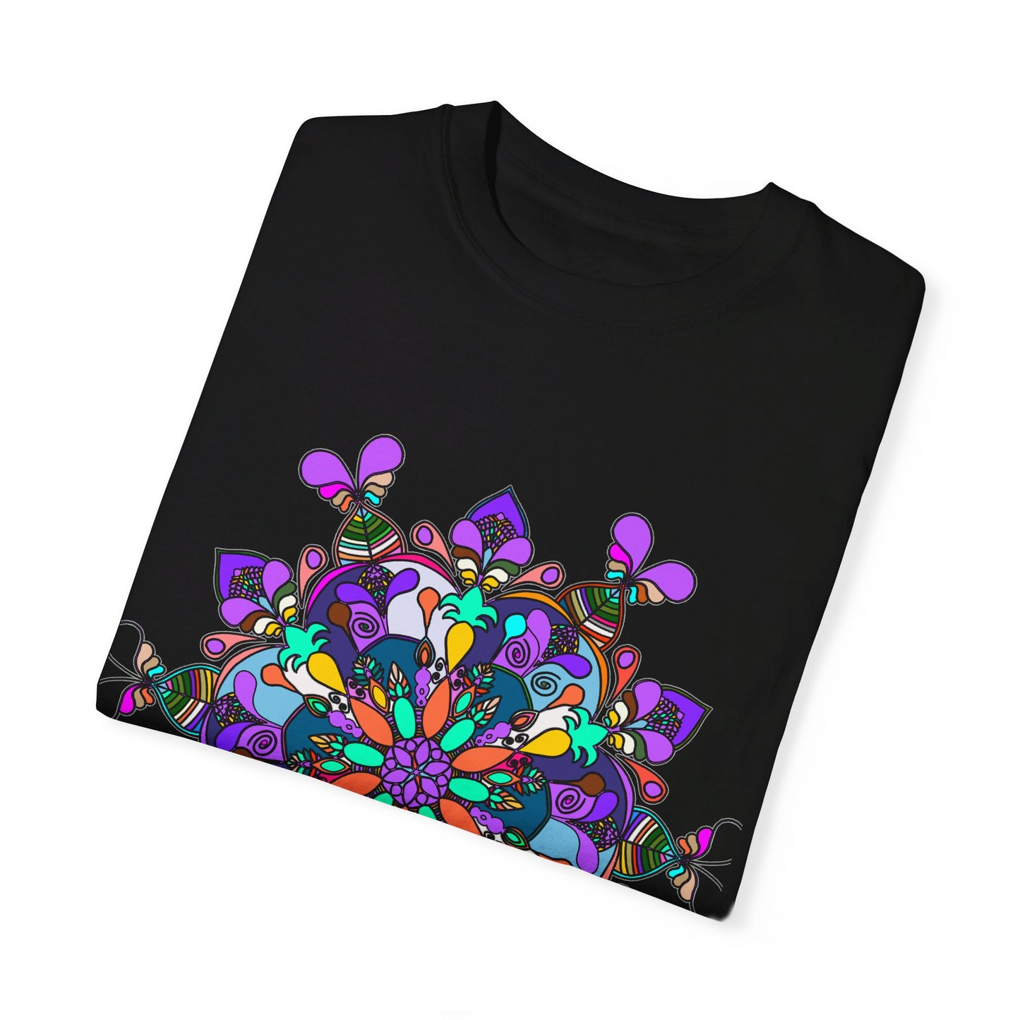 Unisex Mandala T-Shirt featuring intricate hand-drawn mandala art, made with 100% ring-spun cotton, and garment-dyed for extra comfort