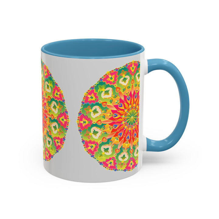 Beautiful mandala art mug featuring vibrant and colorful design, perfect for adding a touch of artistic flair to your morning coffee routine