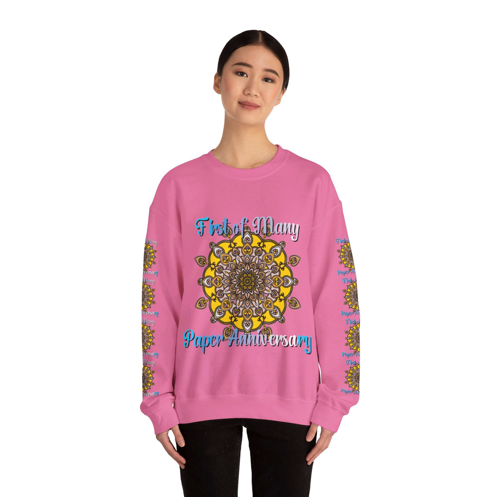 First Year Wedding Anniversary Gift - Unisex Heavy Blend™ Crewneck Sweatshirt with 'First of Many, Paper Anniversary' design