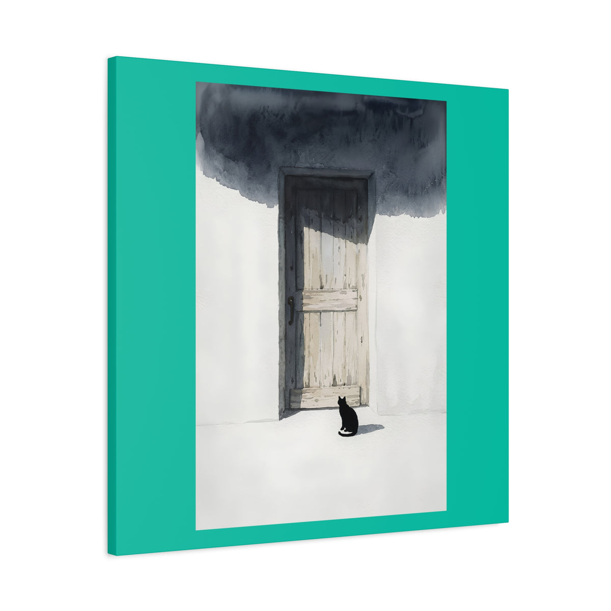 Cat at the Door Matte Canvas Wall Art — Moody Minimalist Cat Illustration