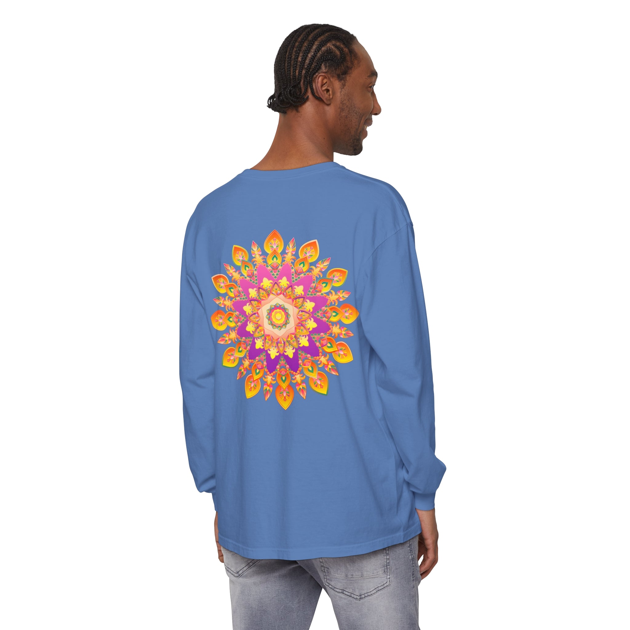 Colorful unisex long sleeve t-shirt featuring a intricate mandala pattern