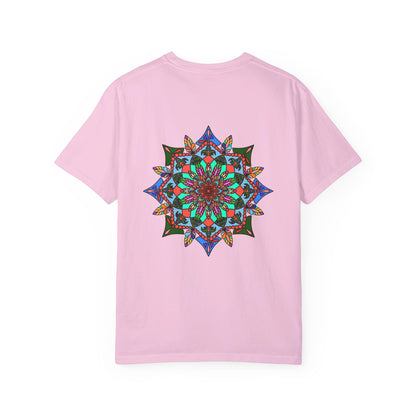 Unisex mandala t-shirt made of 100% ring-spun cotton, featuring hand-drawn mandala art and garment-dyed for extra comfort